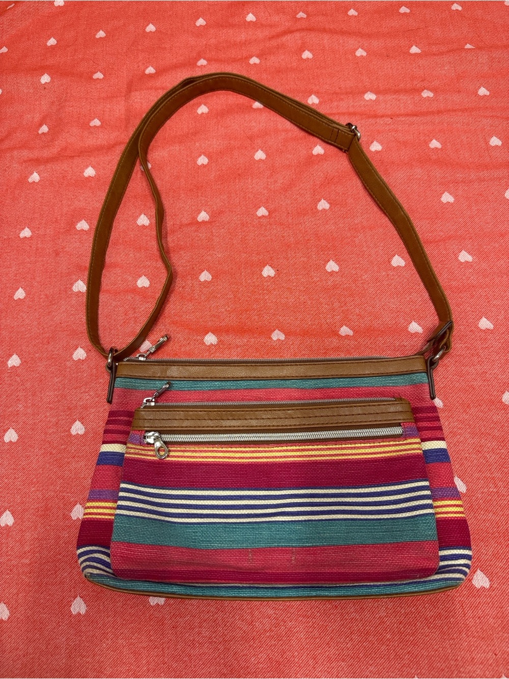 Relic Striped Multi-Color Crossbody Bag with Brown Strap